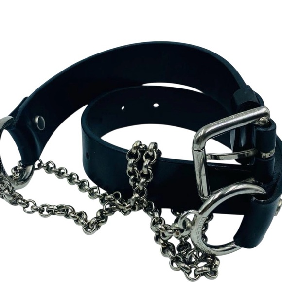 Authentic Dolce & Gabbana Black Belt with Silver Chains
